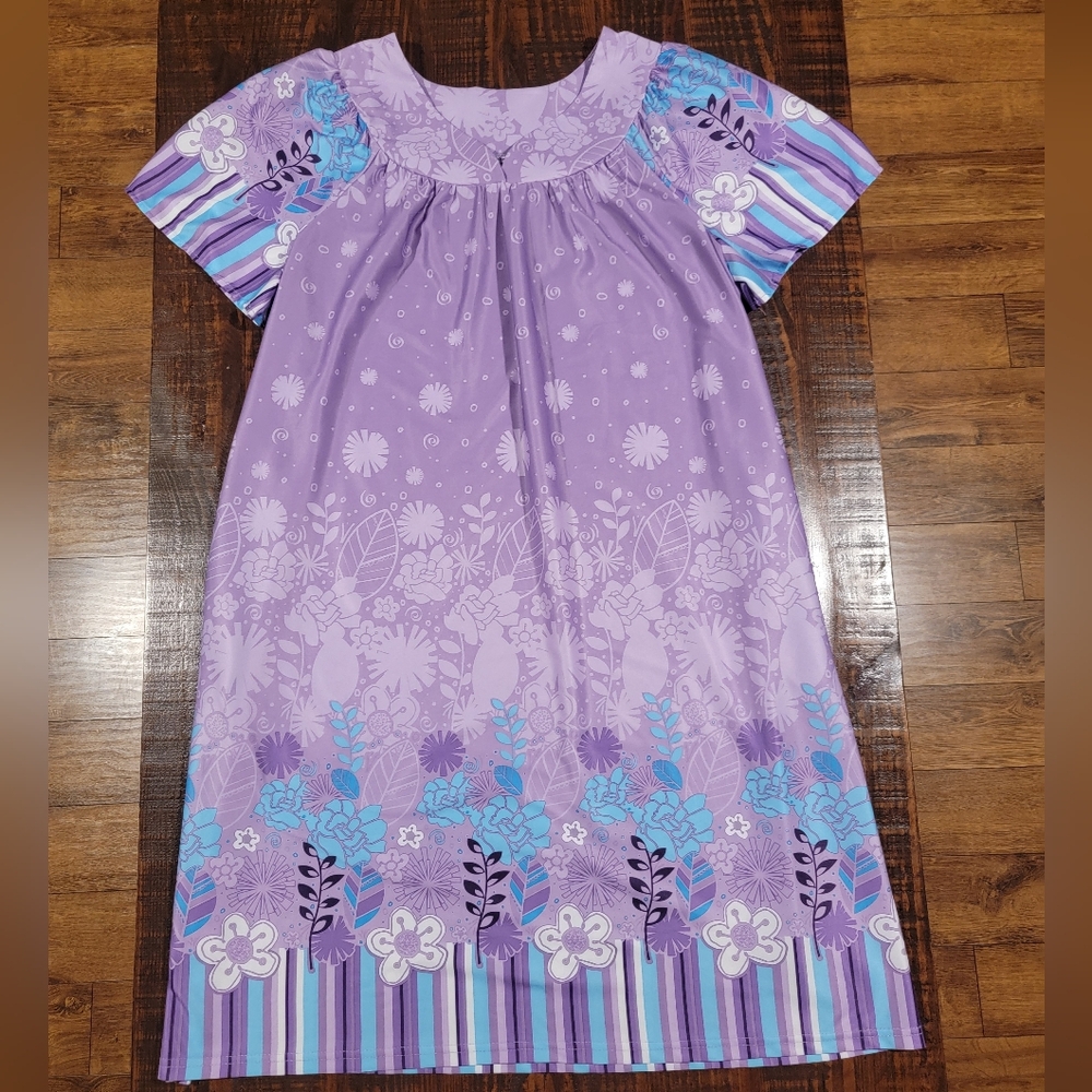 Vtg Anthony Richards Mumu Kaftan‎ Lounge House Dress 1X Floral Pockets Satin